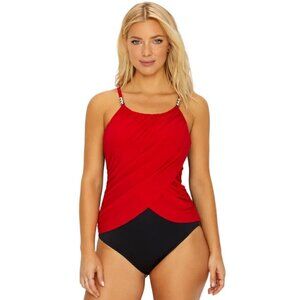 Fuchsia Pink and Black Tummy Control Slimming One-Piece Swimsuit, Small